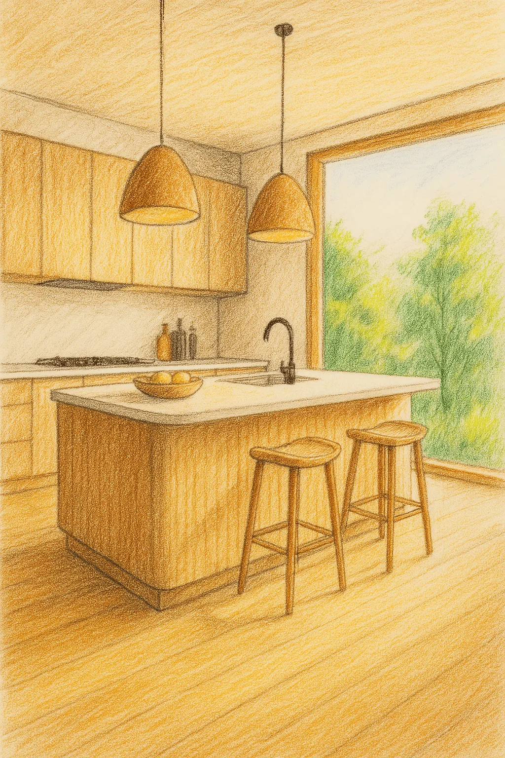 Estudio de cocina en lápiz de color