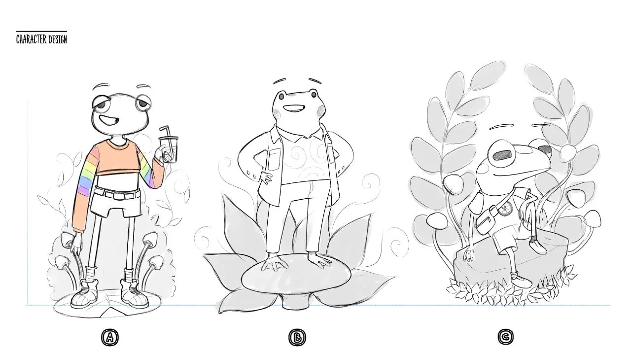 Character design options — three early variations